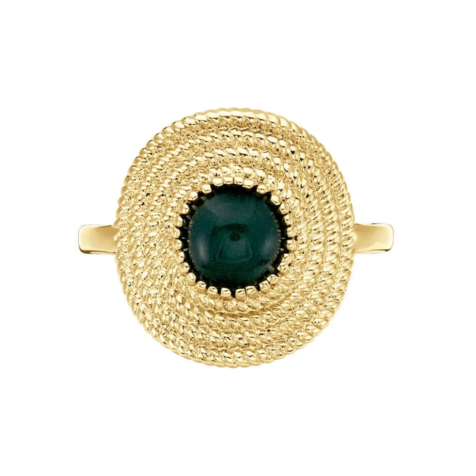 Bague Plaqué Or Ilia Ronde Perle Pierre Verte