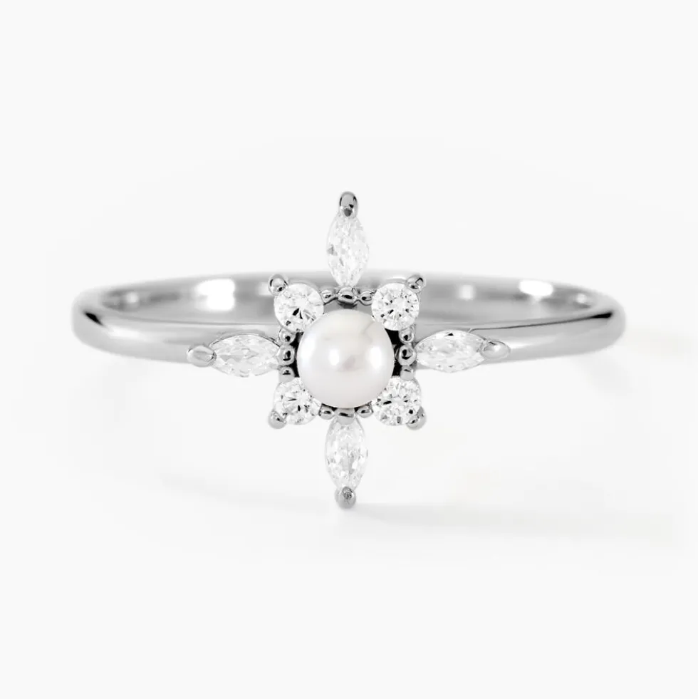 Bague Rhoda Argent Blanc Perle De Culture Oxyde De Zirconium