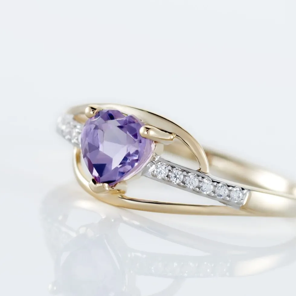 Bague Silucia Or Jaune Amethyste Et Oxyde De Zirconium