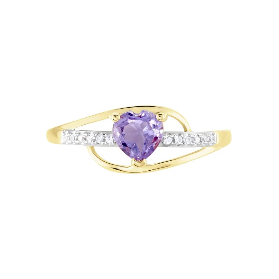 Bague Silucia Or Jaune Amethyste Et Oxyde De Zirconium