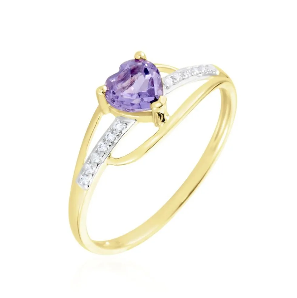 Bague Silucia Or Jaune Amethyste Et Oxyde De Zirconium