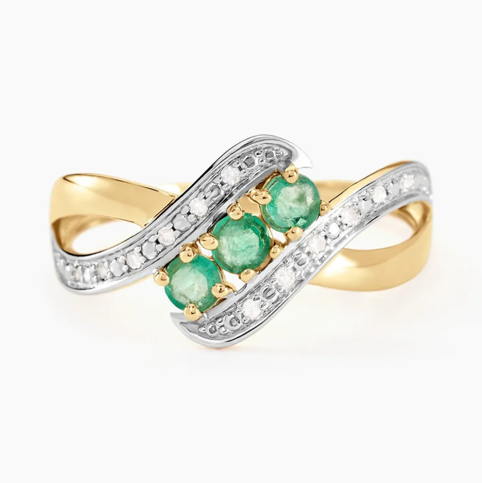 Bague Simma Or Jaune Diamant Et Emeraude
