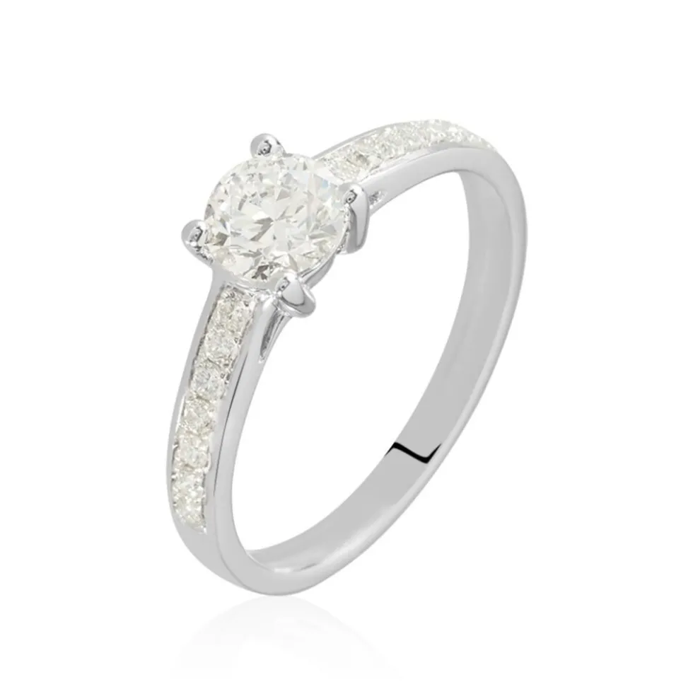 Bague Solitaire Accompagné Aramis Or Blanc Diamant Synthétique
