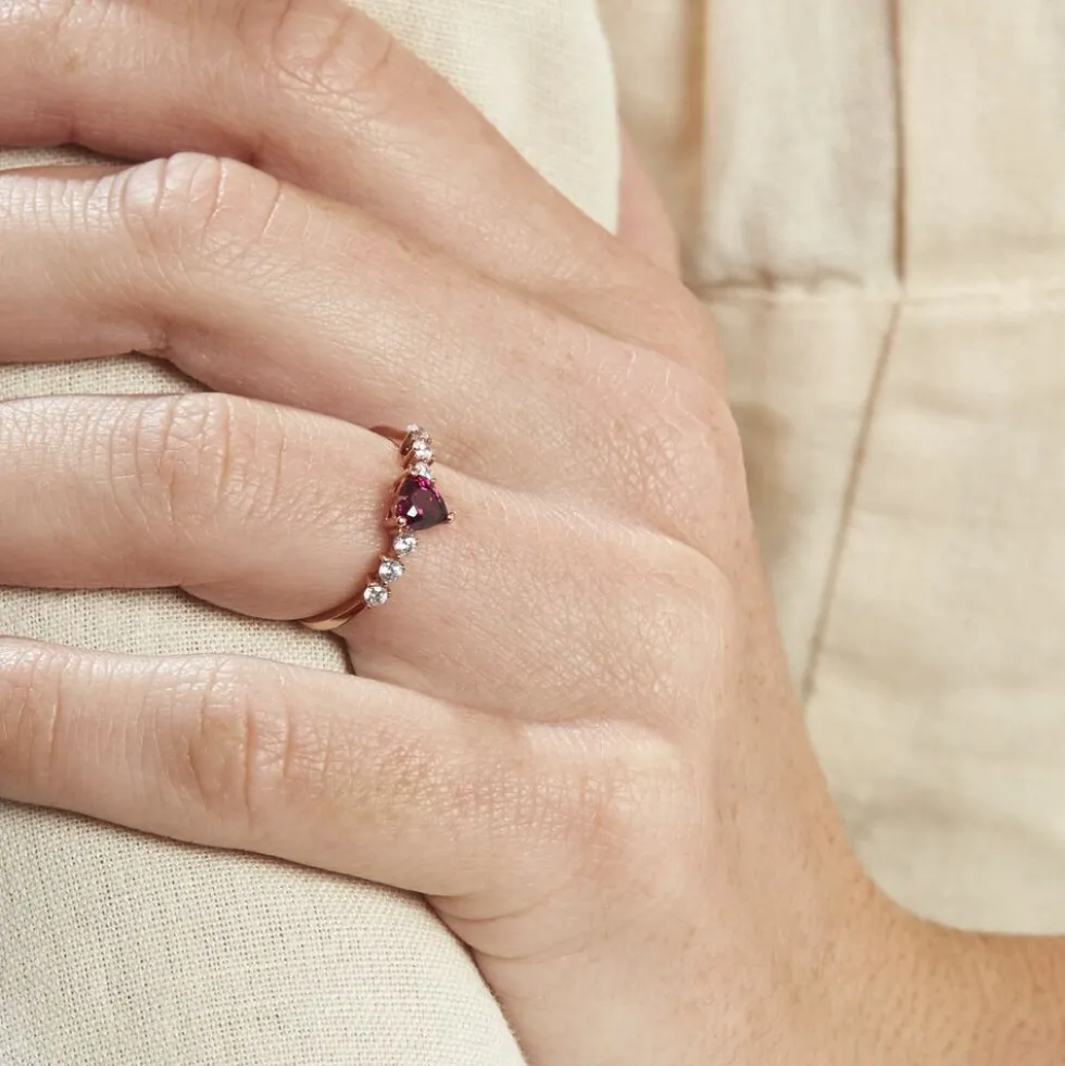 Bague Solitaire Accompagné Or Rose Samanta Rhodolite