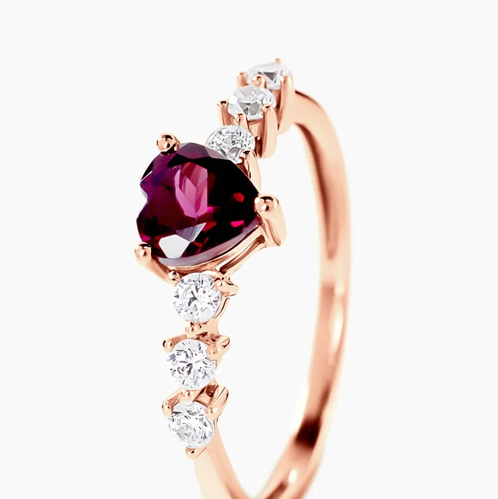 Bague Solitaire Accompagné Or Rose Samanta Rhodolite
