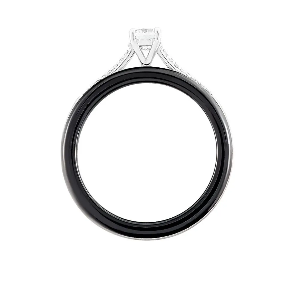 Bague Solitaire Ceramique Argent Blanc Céramique Et Oxyde De Zirconium