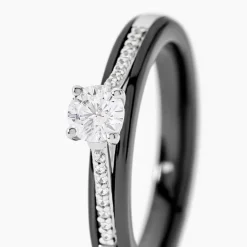 Bague Solitaire Ceramique Argent Blanc Céramique Et Oxyde De Zirconium
