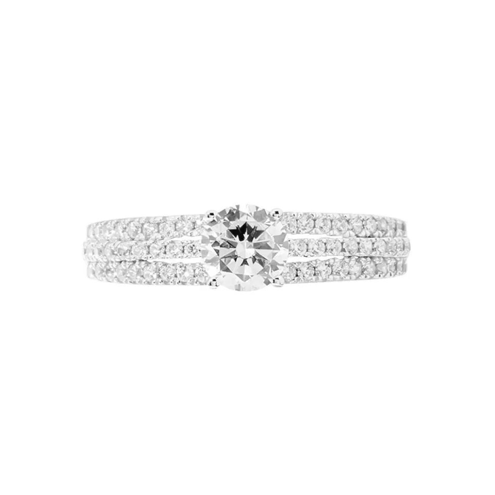 Bague Solitaire Ceridwen 3 Rangs Or Blanc Oxyde De Zirconium
