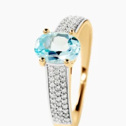 Bague Solitaire Crista Or Jaune Topaze Et Oxyde