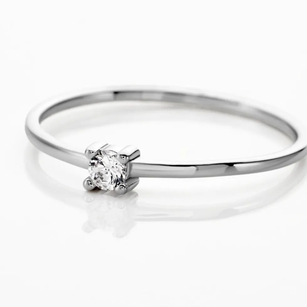 Bague Solitaire 1er Solitaire Argent Blanc Oxyde De Zirconium