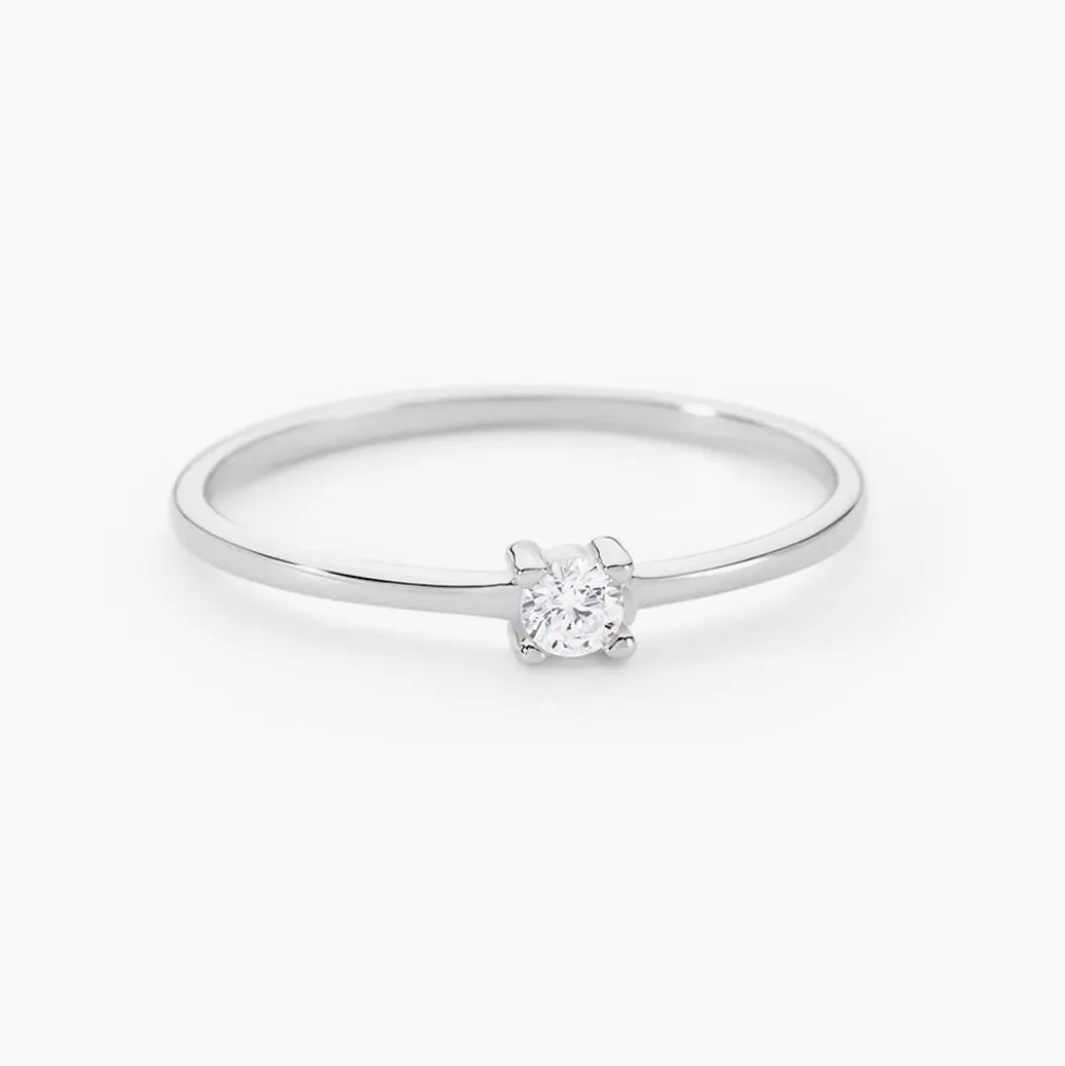 Bague Solitaire 1er Solitaire Argent Blanc Oxyde De Zirconium