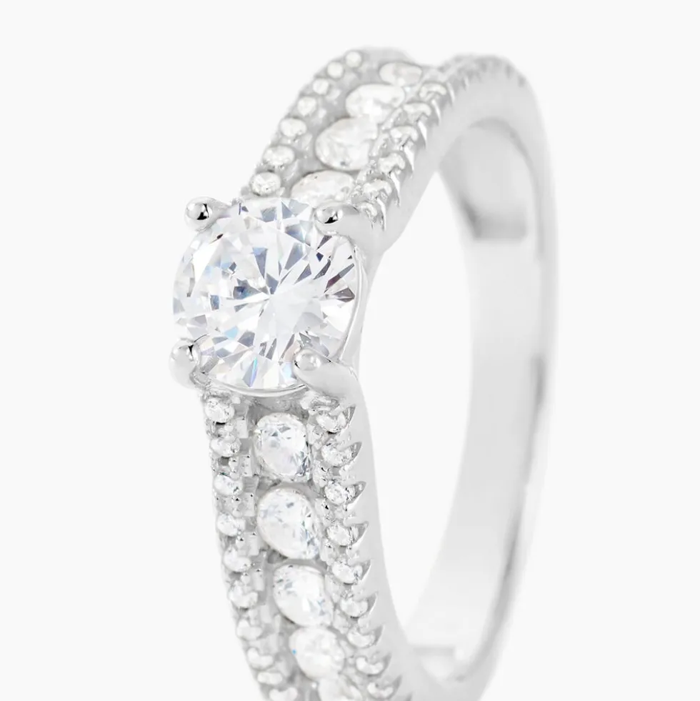 Bague Solitaire Hamane Argent Blanc Oxyde De Zirconium
