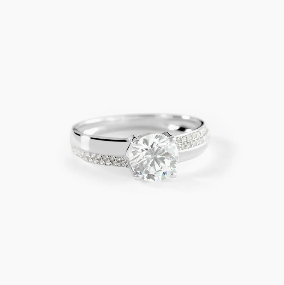 Bague Solitaire Messine Or Blanc Oxyde De Zirconium