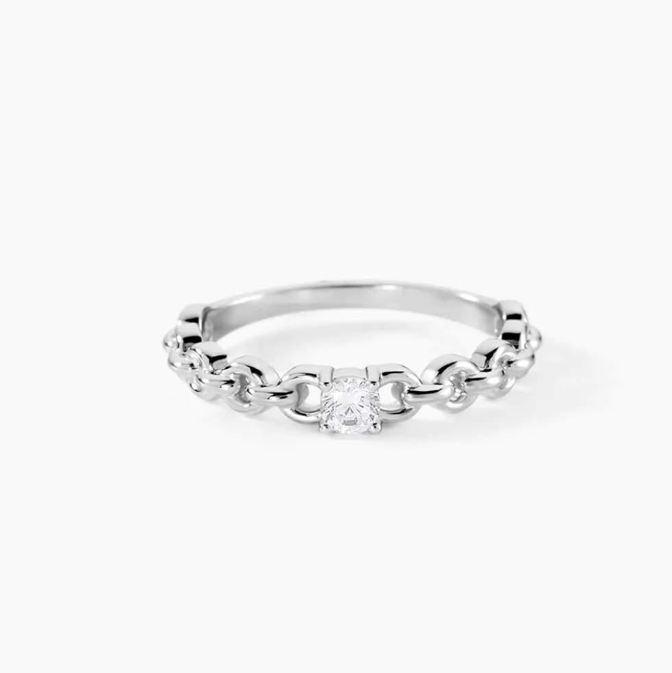 Bague Solitaire Moccus Argent Blanc Oxyde De Zirconium
