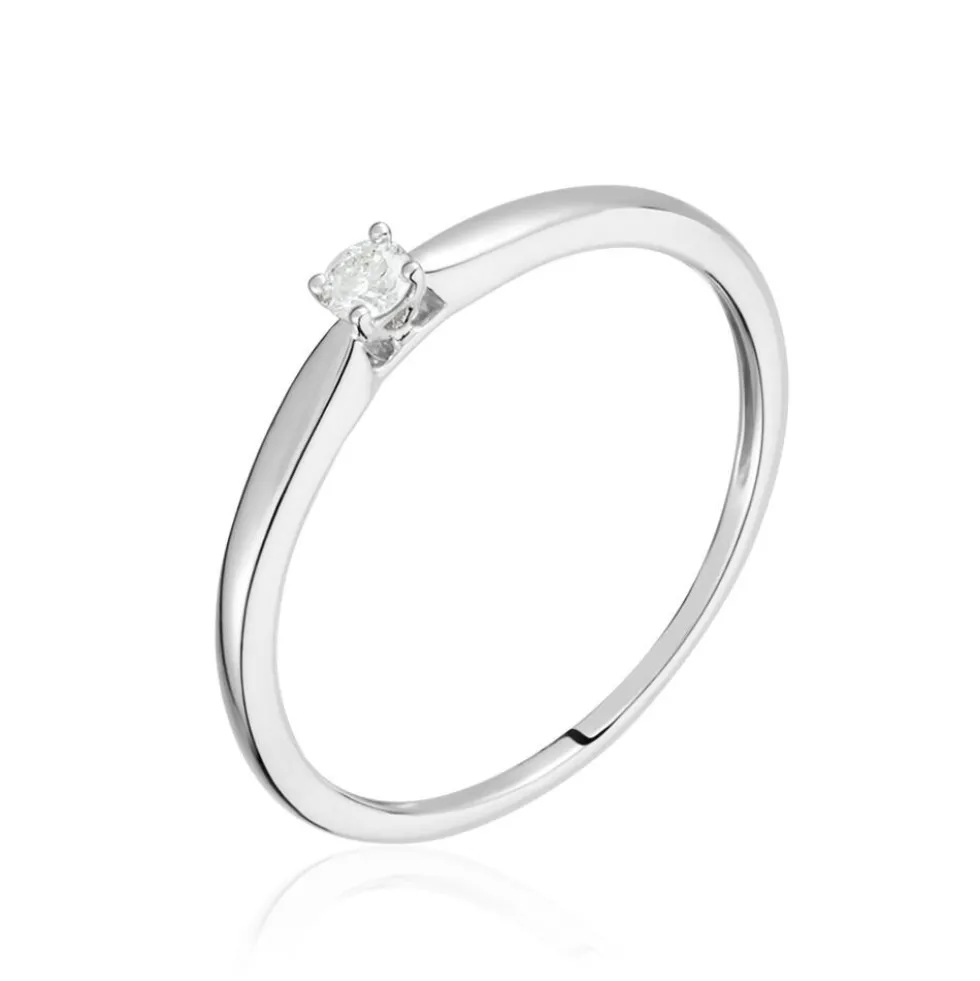 Bague Solitaire Or Blanc Flora Diamant