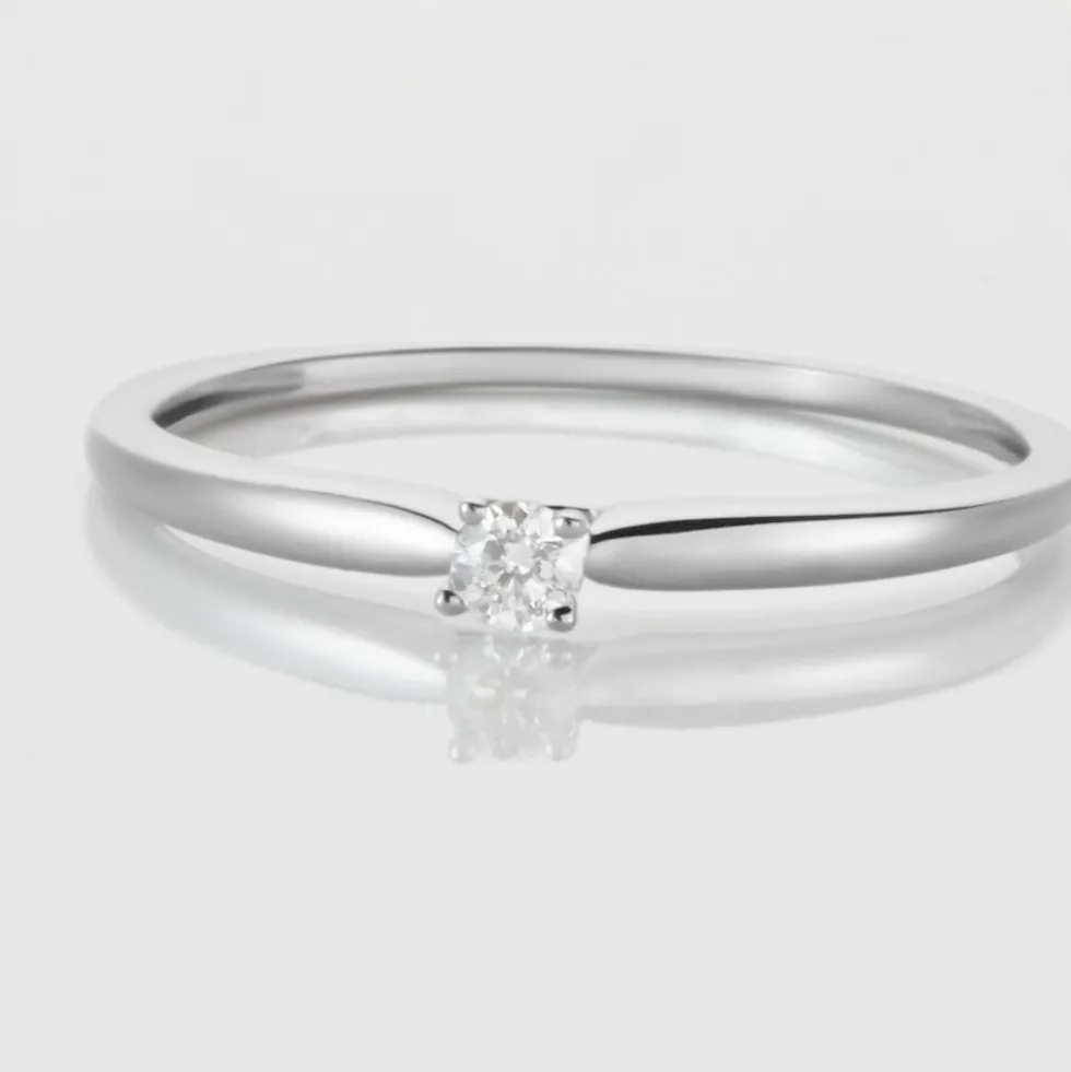 Bague Solitaire Or Blanc Flora Diamant