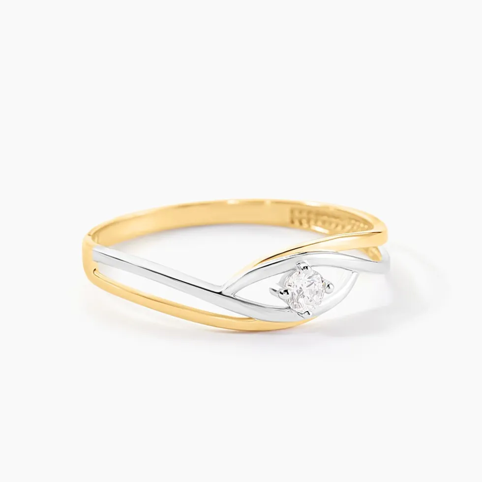 Bague Solitaire Peline Or Bicolore Oxyde De Zirconium