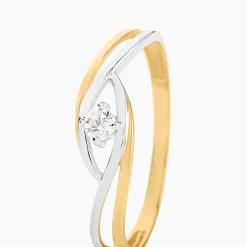 Bague Solitaire Peline Or Bicolore Oxyde De Zirconium