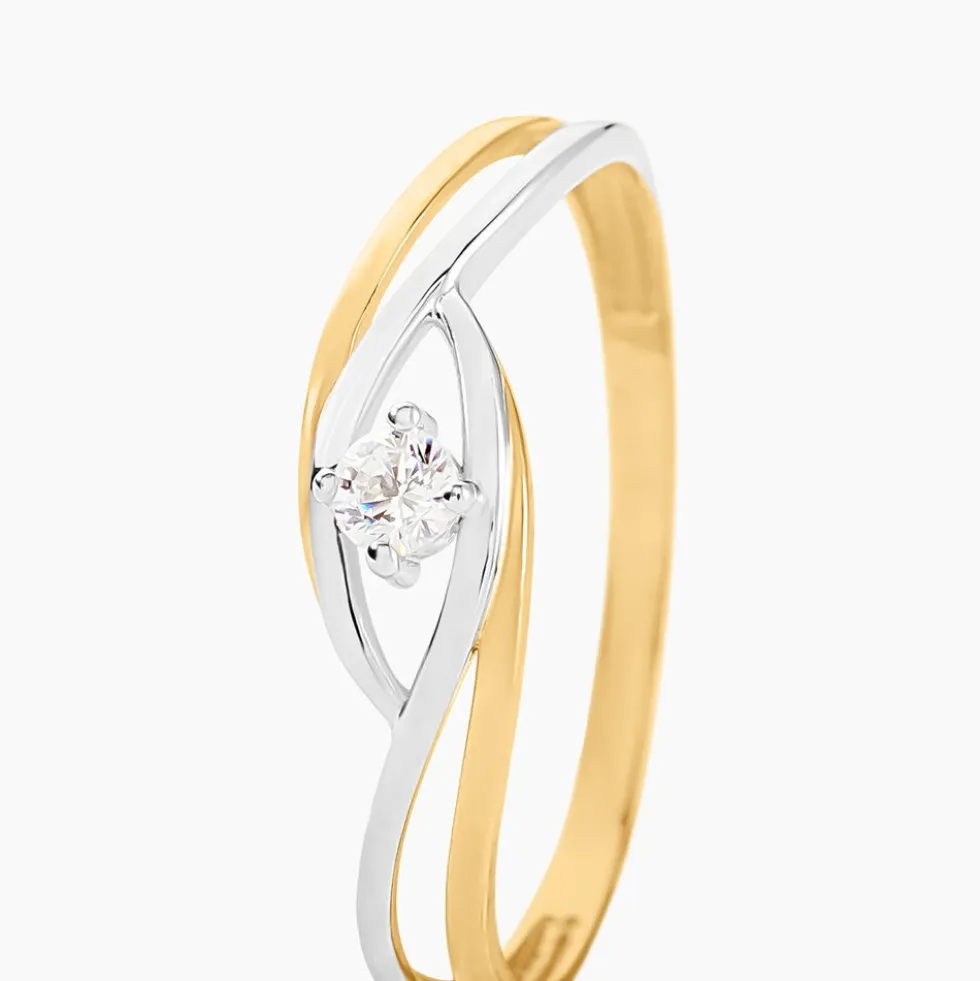 Bague Solitaire Peline Or Bicolore Oxyde De Zirconium
