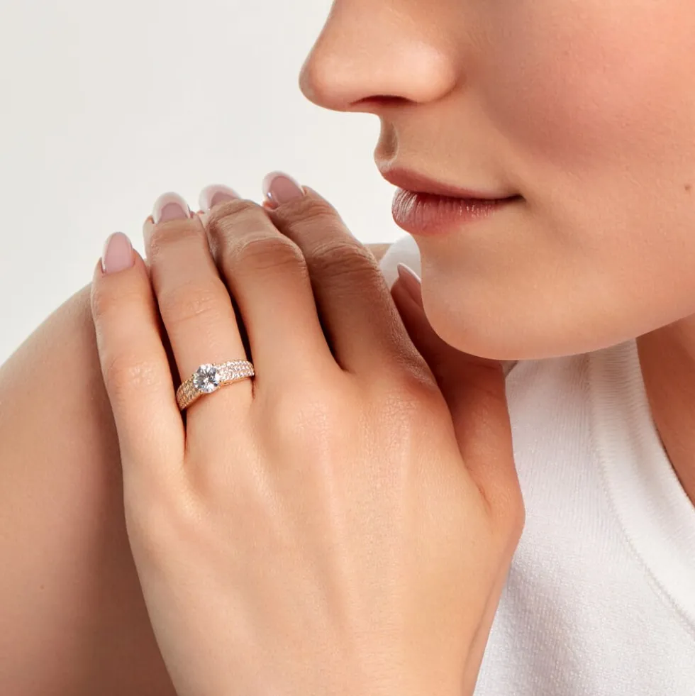 Bague Solitaire Plaque Or Jaune Oxyde De Zirconium
