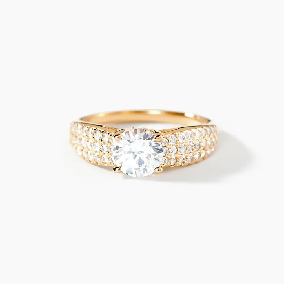 Bague Solitaire Plaque Or Jaune Oxyde De Zirconium