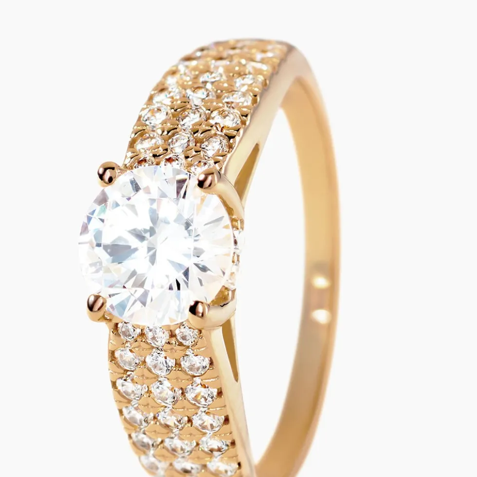 Bague Solitaire Plaque Or Jaune Oxyde De Zirconium
