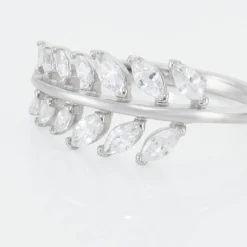 Bague Argent Blanc Cristobal Feuille Oxydes De Zirconium