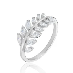 Bague Argent Blanc Cristobal Feuille Oxydes De Zirconium