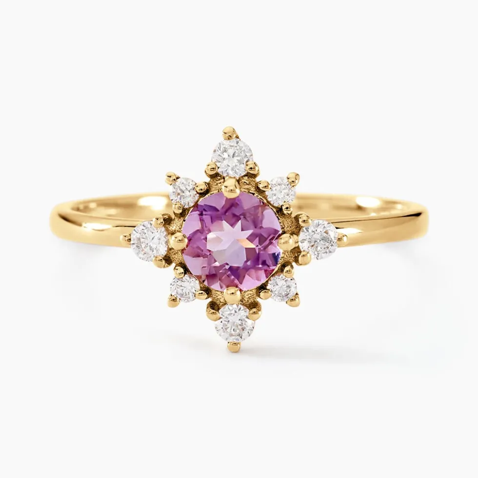 Bague Astrithr Or Jaune Améthyste Oxyde De Zirconium