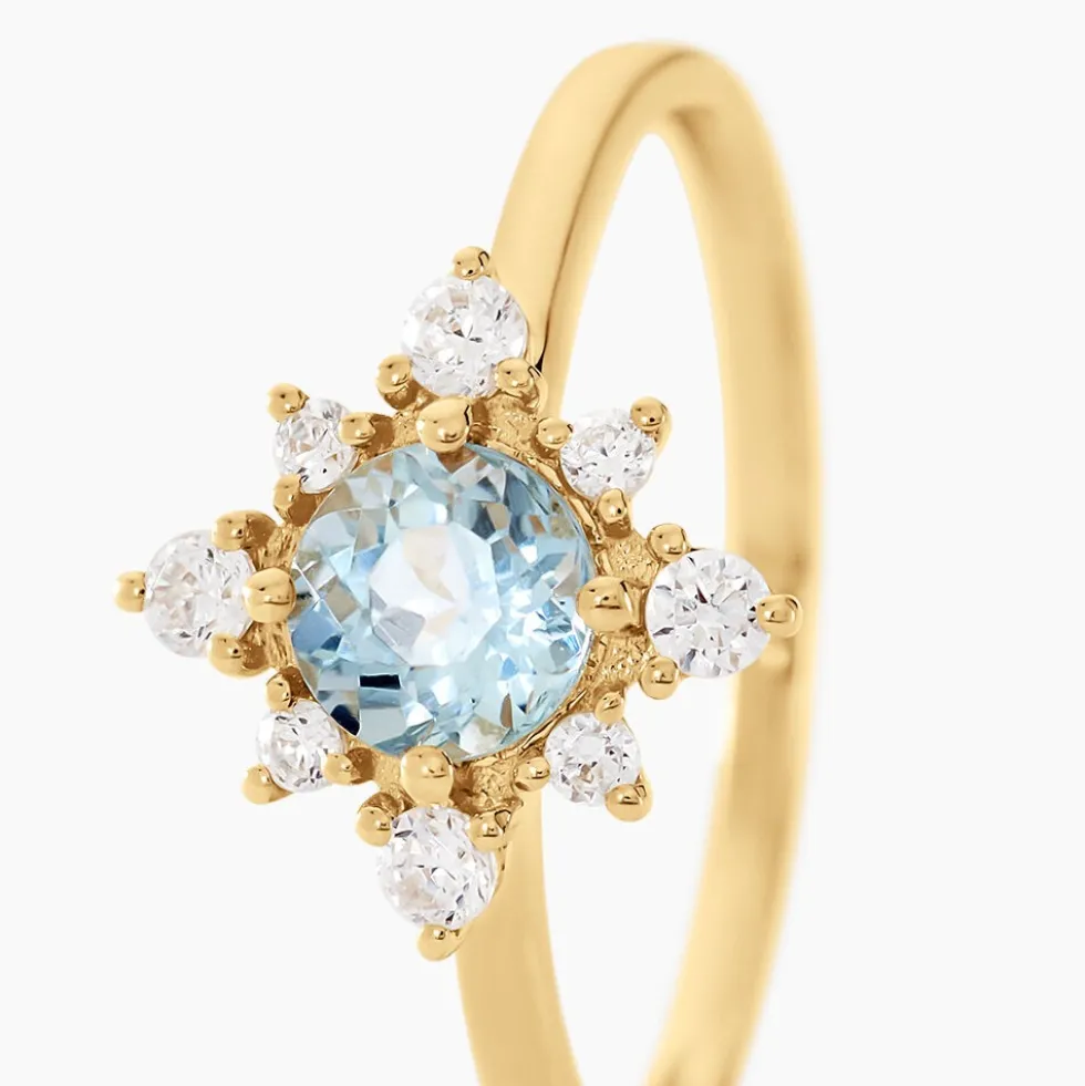 Bague Astrithr Or Jaune Topaze Oxyde De Zirconium