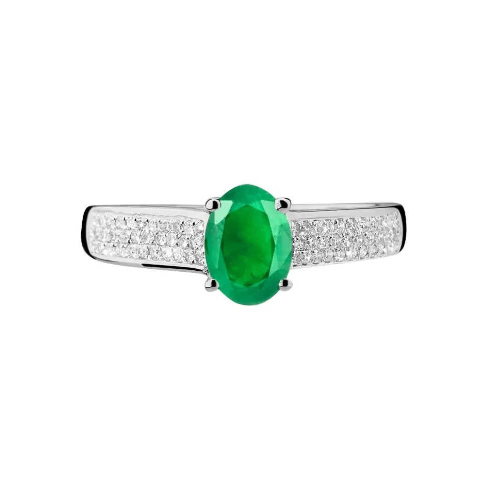 Bague Crista Or Blanc Emeraude Et Diamant
