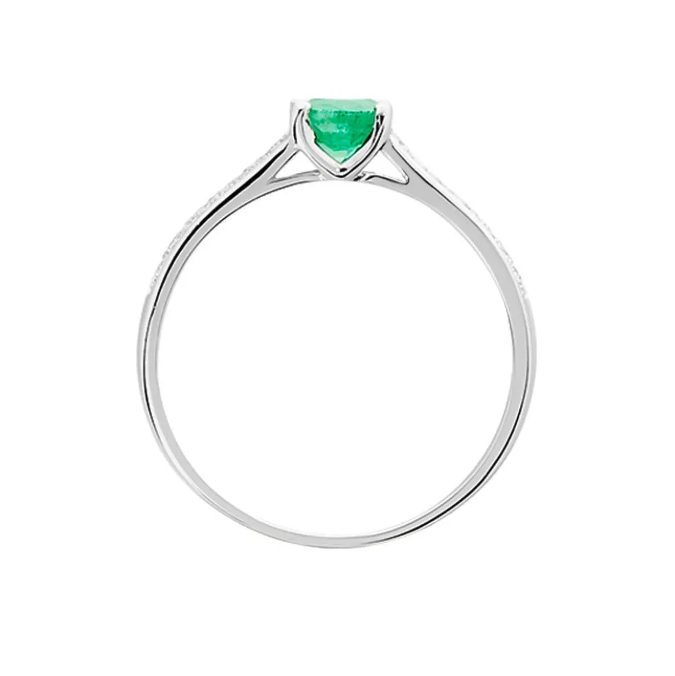 Bague Crista Or Blanc Emeraude Et Diamant