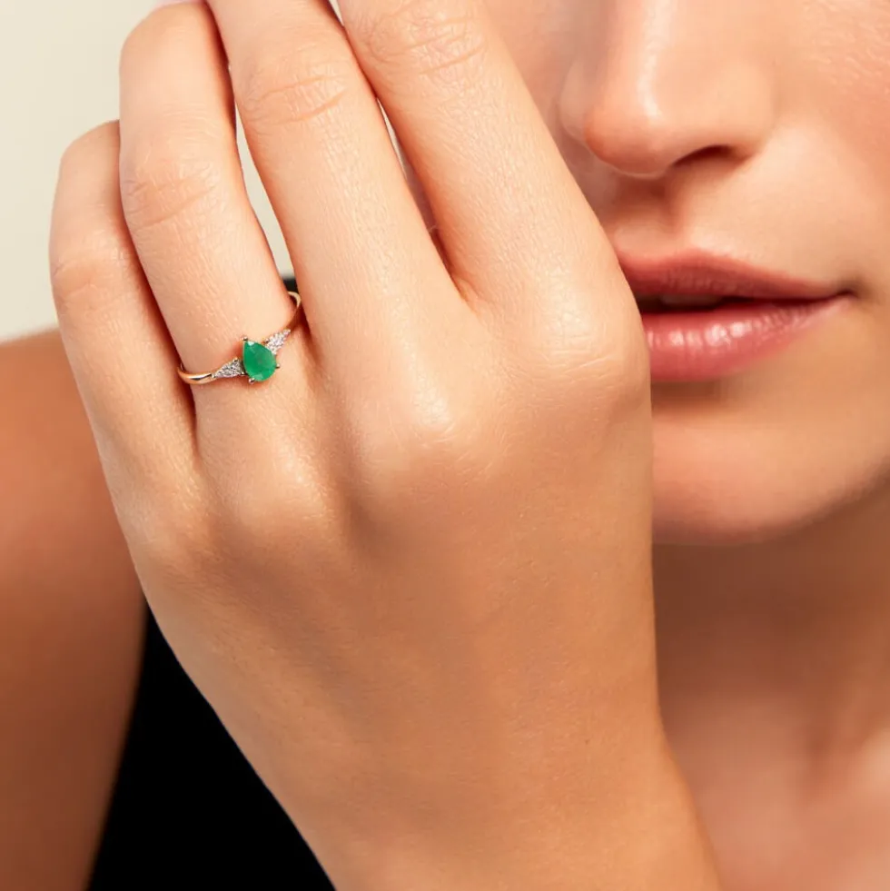 Bague Glykeria Or Jaune Emeraude Diamant