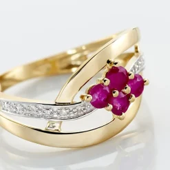 Bague Hoela Or Jaune Diamant Et Rubis