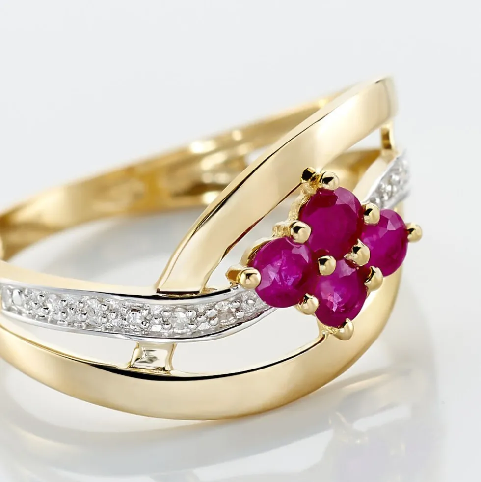 Bague Hoela Or Jaune Diamant Et Rubis