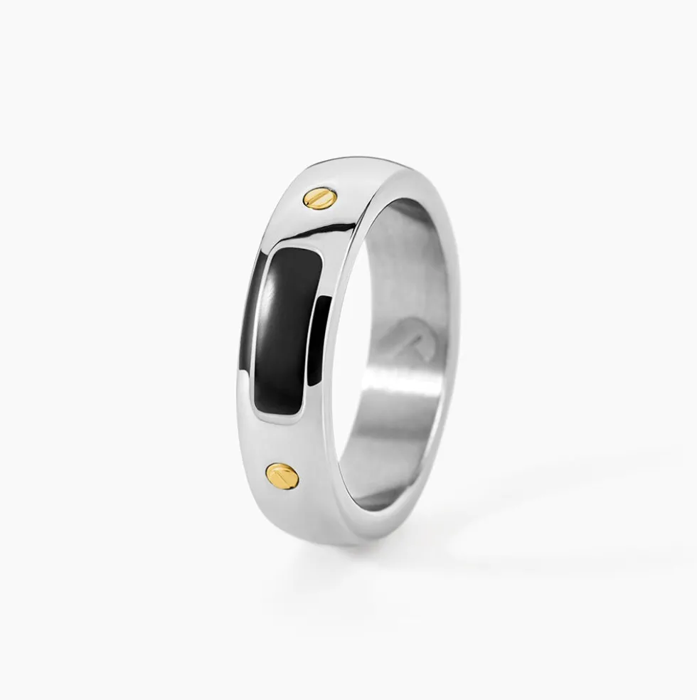Bague Jourdan Louka Acier Argenté Onyx