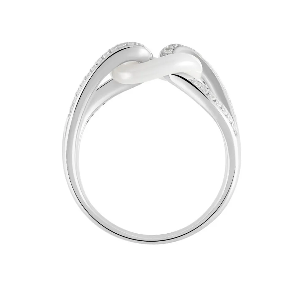 Bague Link Argent Blanc Céramique Et Oxyde De Zirconium