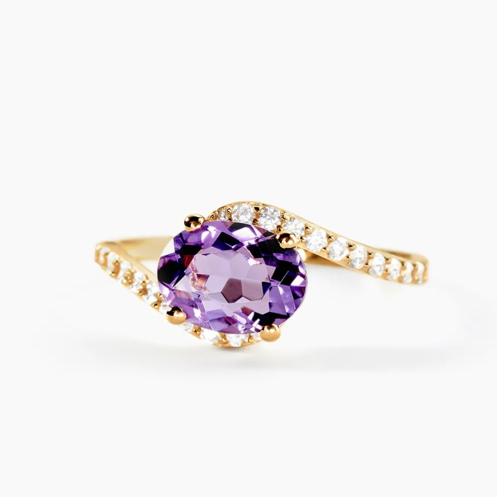 Bague Loriane Or Jaune Amethyste Et Oxyde De Zirconium