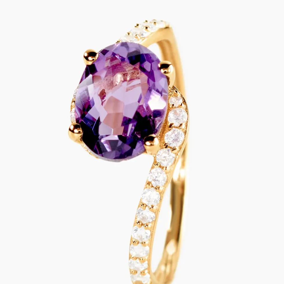 Bague Loriane Or Jaune Amethyste Et Oxyde De Zirconium