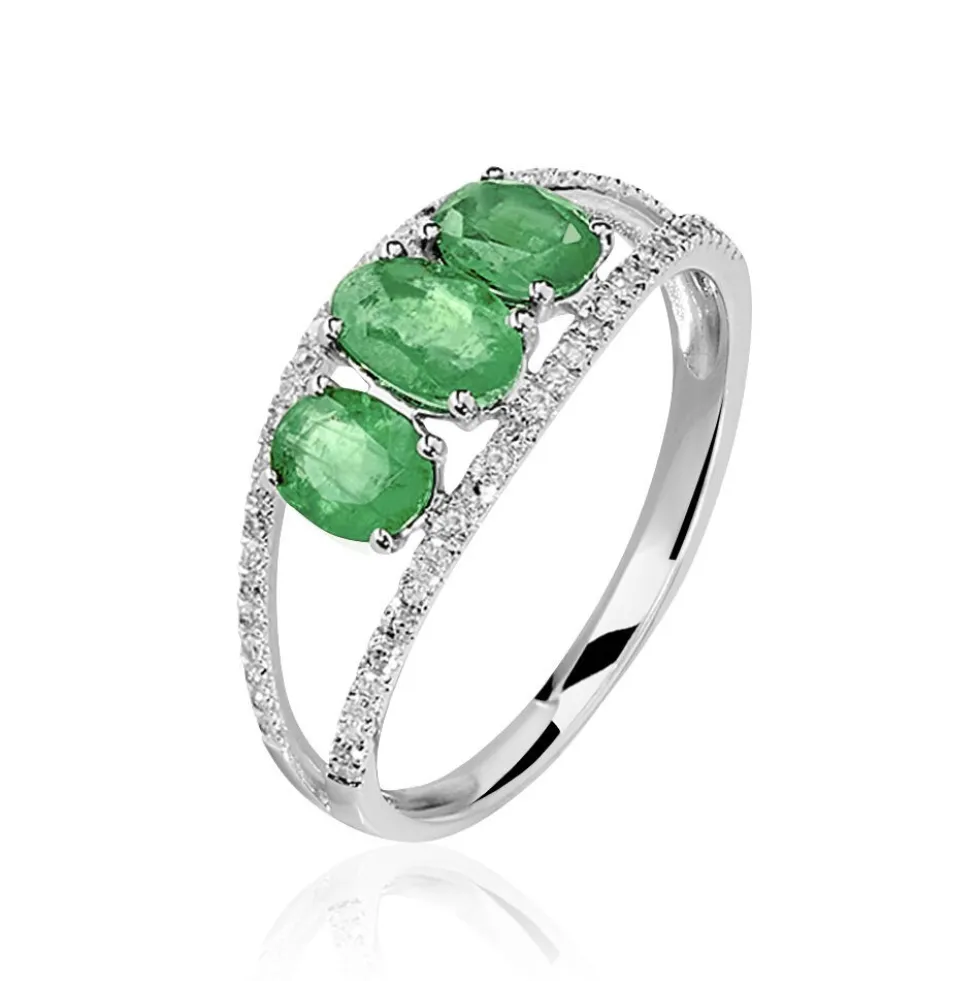 Bague Madeline Or Blanc Emeraude Diamant