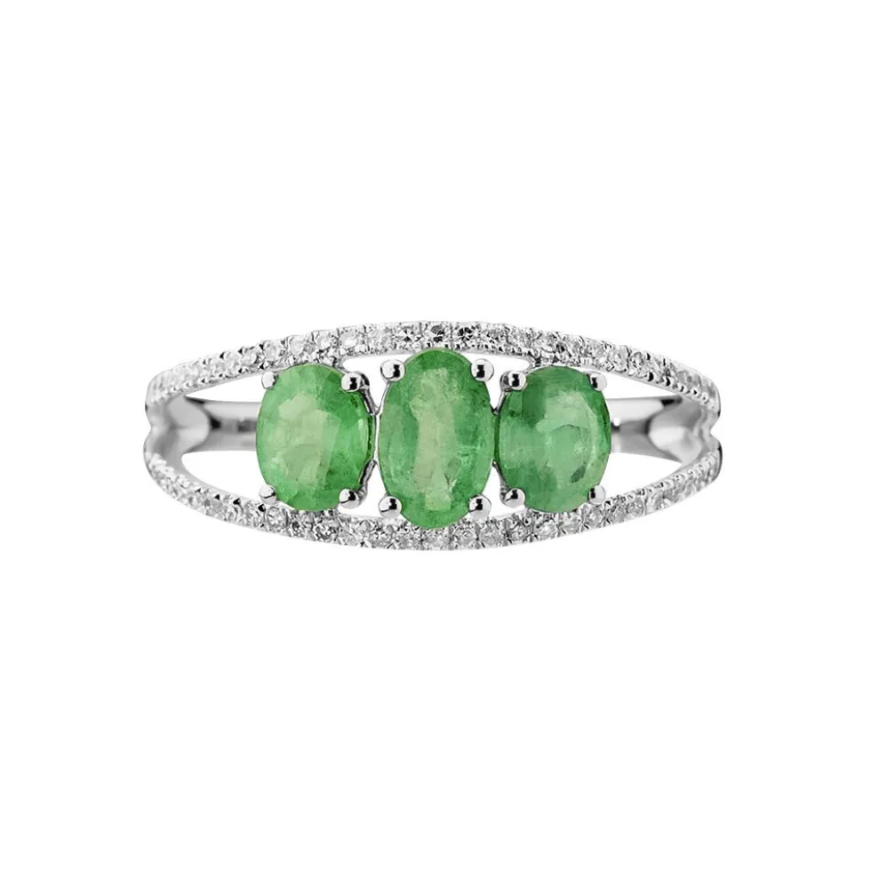 Bague Madeline Or Blanc Emeraude Diamant