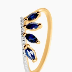 Bague Navette Or Jaune Saphir Diamant