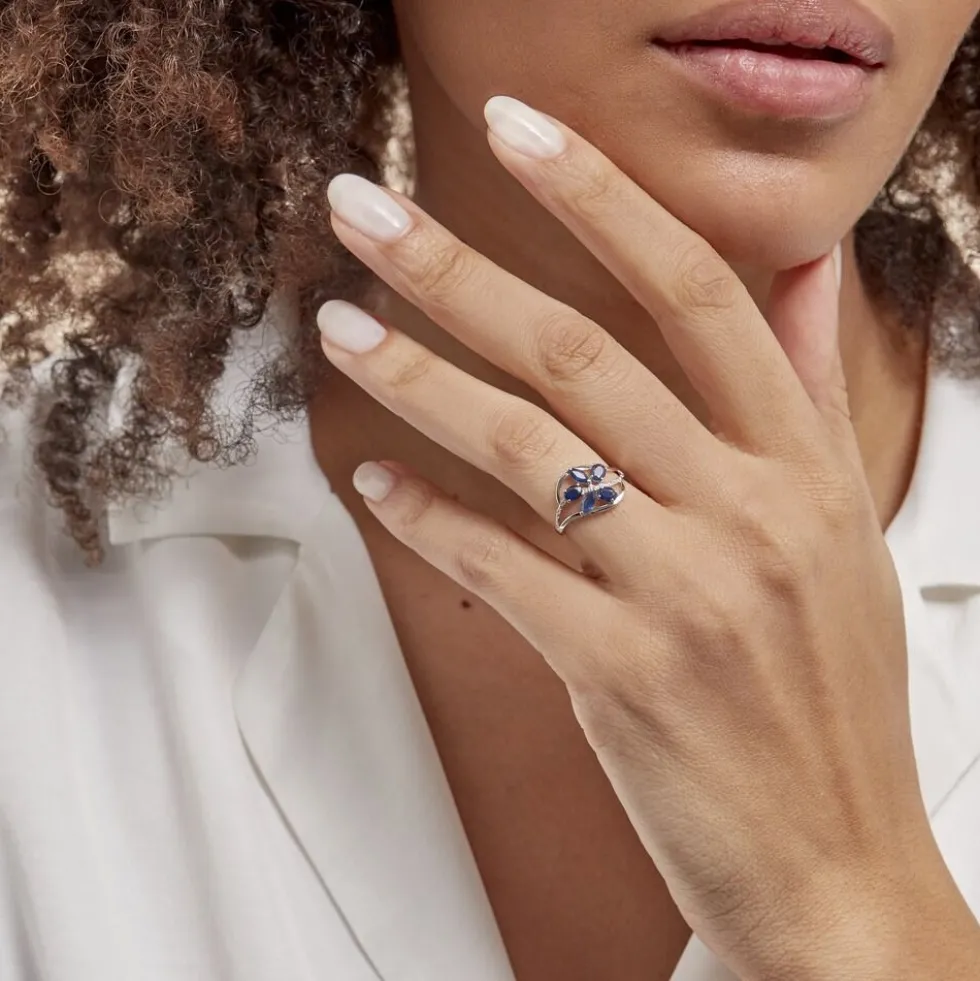 Bague Orchidee Or Blanc Saphir Diamant