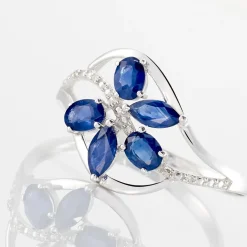 Bague Orchidee Or Blanc Saphir Diamant