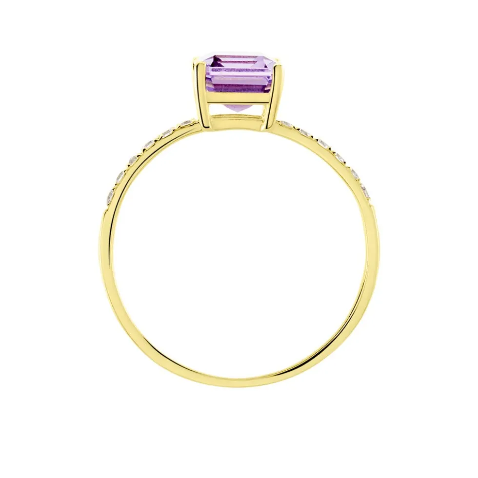 Bague Or Jaune Mone Amethyste Et Oxydes De Zirconium