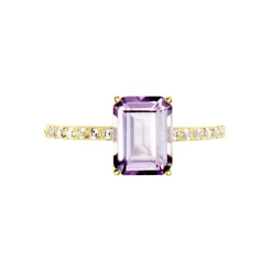 Bague Or Jaune Mone Amethyste Et Oxydes De Zirconium
