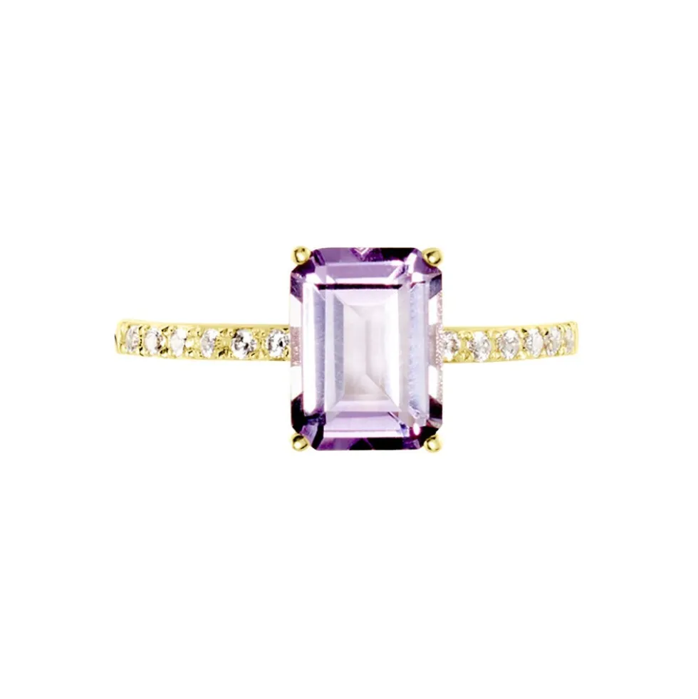 Bague Or Jaune Mone Amethyste Et Oxydes De Zirconium