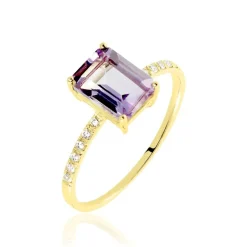 Bague Or Jaune Mone Amethyste Et Oxydes De Zirconium