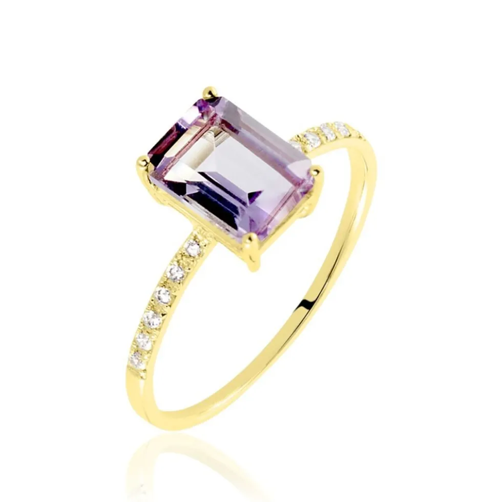 Bague Or Jaune Mone Amethyste Et Oxydes De Zirconium