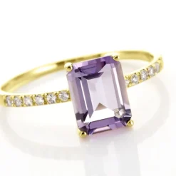 Bague Or Jaune Mone Amethyste Et Oxydes De Zirconium